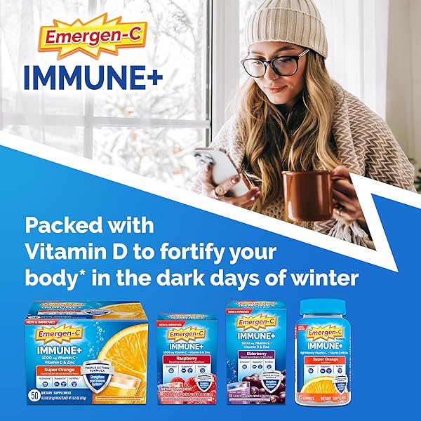 EMERGEN-C IMMUNE+ TRIPLE ACTION IMMUNE SUPPORT GUMMIES, BETAVIA (R), 1000MG VITAMIN C, B VITAMINS, VITAMIN D AND ANTIOXIDANTS, SUPER ORANGE, BACK TO SCHOOL ESSENTIALS – 45 COUNT