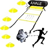 Juvale Speed and Agility Training Set - Includes Agility Ladder with Carrying Bag, 6 Disc Cones, Resistance Parachute, 4 Steel Stakes - for Speed, Coordination, Footwork, Explosiveness, Black, Yellow