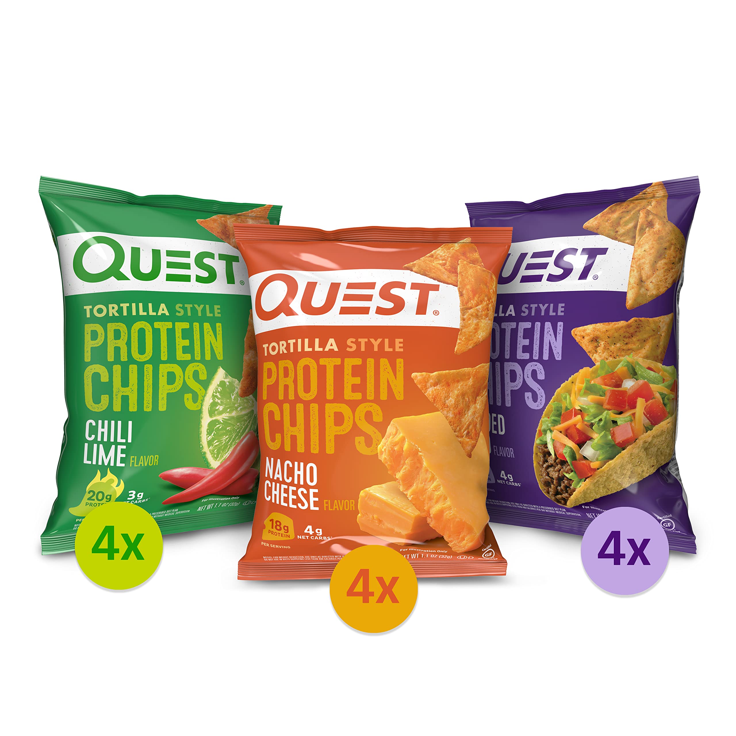 Quest Nutrition Tortilla Style Protein Chips Variety Pack & High Protein Low Carb, Gluten Free, Keto Friendly, Peanut Butter Cups, 12 Count (Pack of 1) (total- 17.76 Ounce)