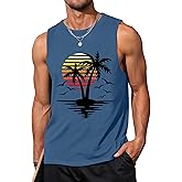 Gosuif Mens Graphic Tank Tops Sleeveless Muscle Shirts Beach Hawaiian Coconut Tree Patriotic Tank Tops