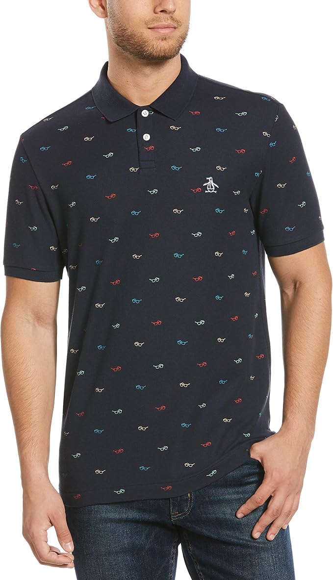 ORIGINAL PENGUIN Men's Short Sleeve All Over Print Polo Shirt, Dark