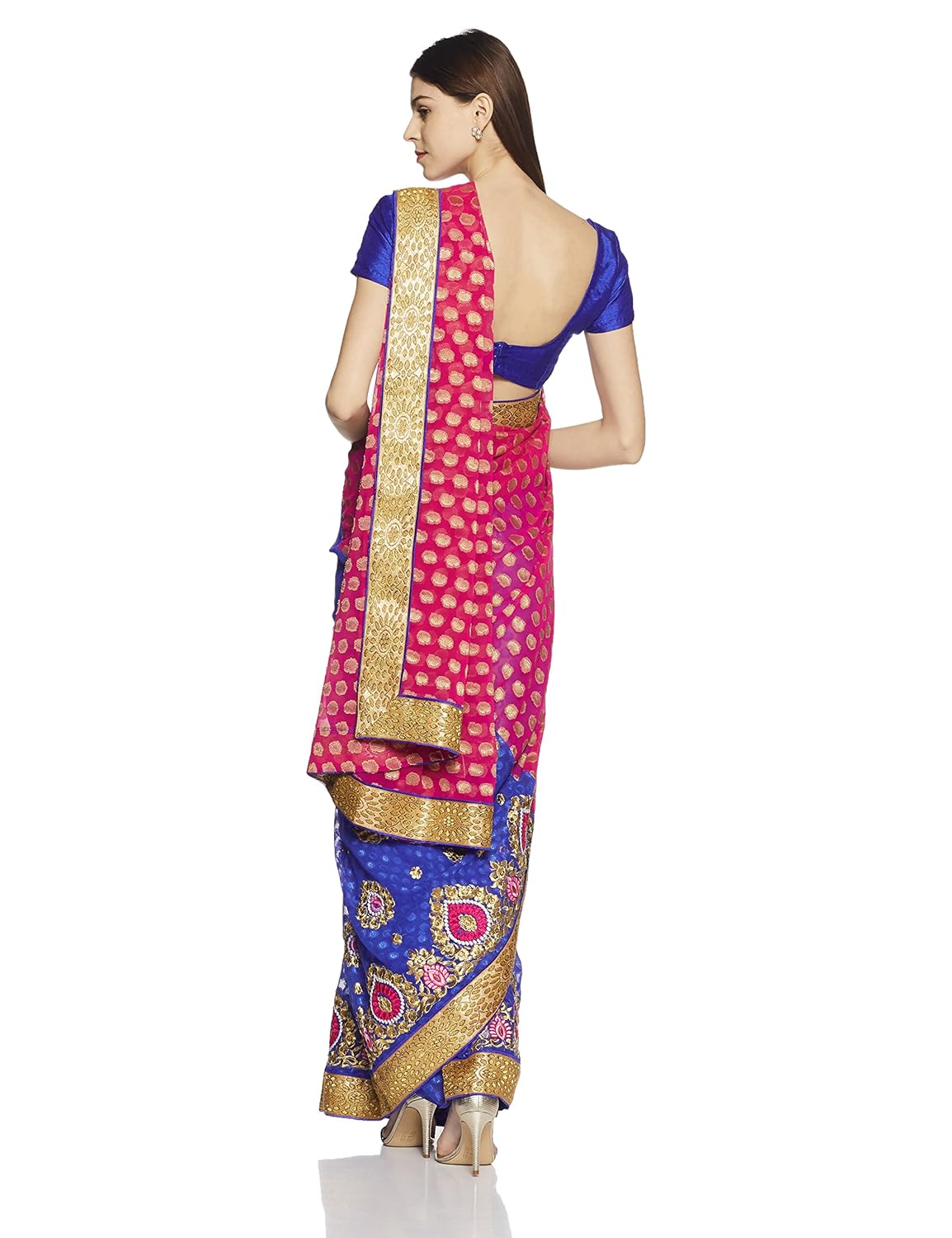 womanista women's embroidered faux crepe saree with blouse piece