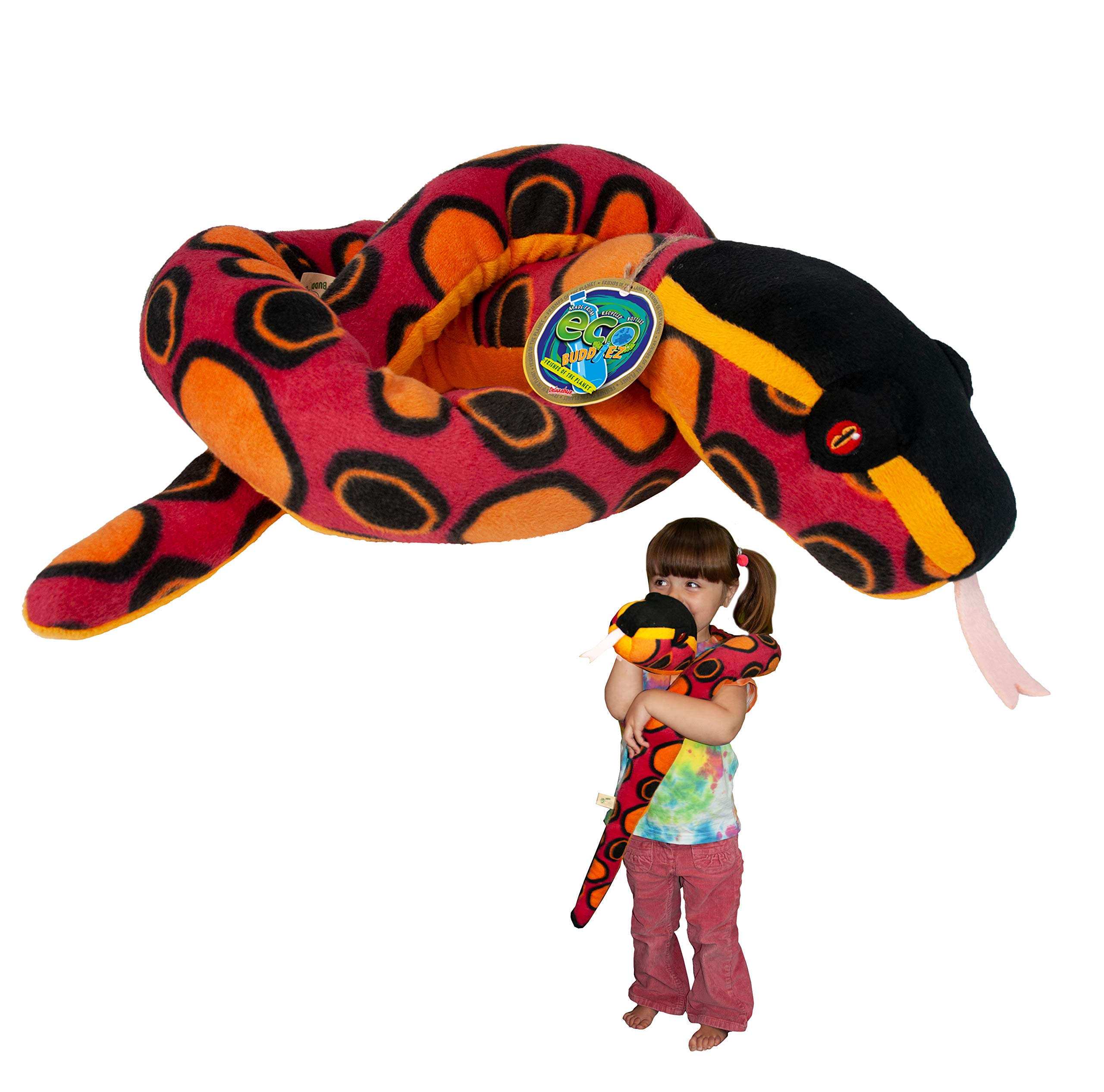 EcoBuddiez Snakes - Rainbow Boa from Deluxebase. 140cm Plush Snake Soft Toy, Large Eco-Friendly Stuffed Animal Made with Recycled Plastic Bottles. Sustainable Plush Animal Toys and Gifts for Kids.
