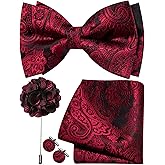 Ailisus Paisley Bow Tie for Men Silk Woven Pre-tied Bowtie and Pocket Square Cufflinks Lapel Pin Set Wedding Party Prom