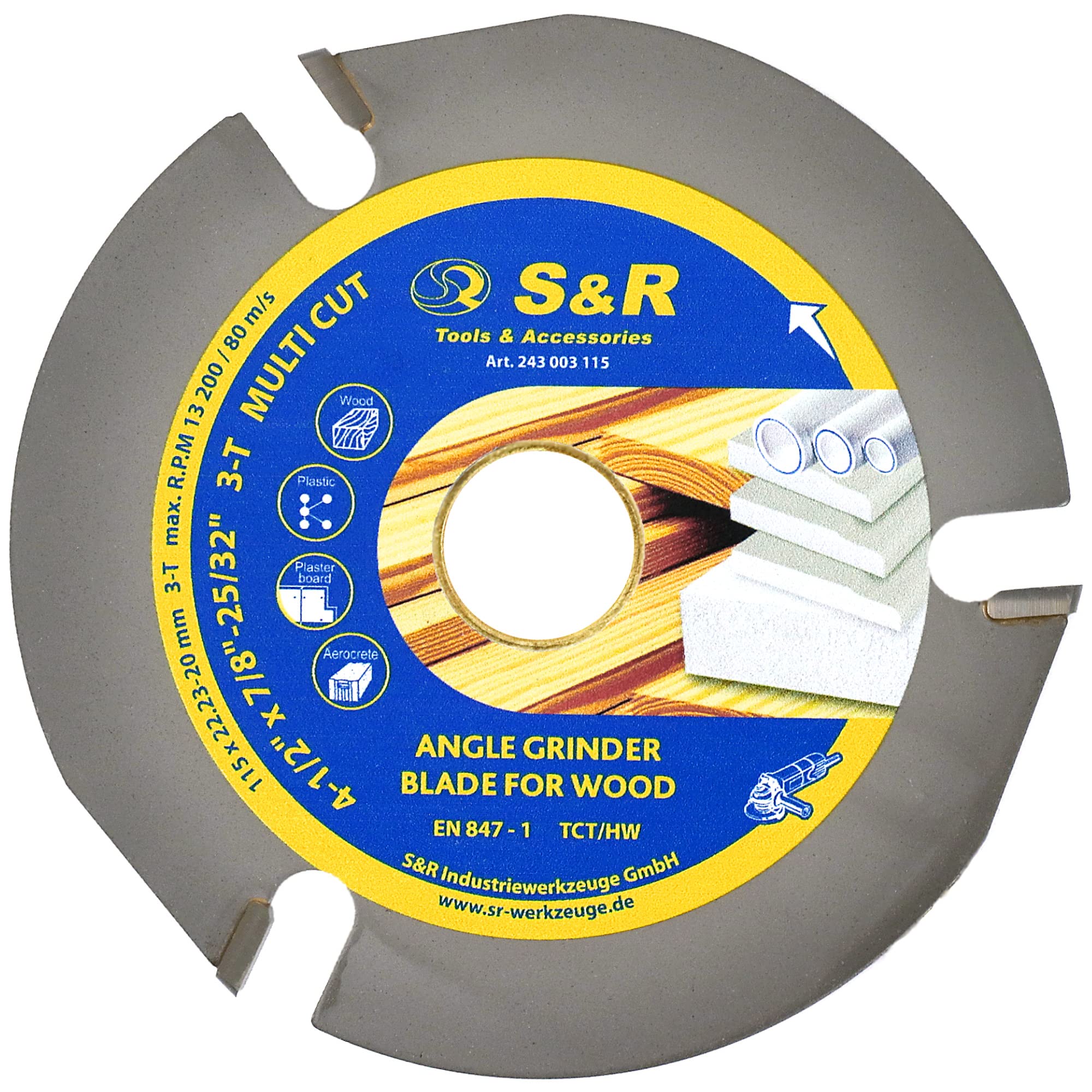 S&R Circular Cutting Disc 115 mm x 3.8 mm x 22.23/20 mm Including Reducing Ring, Multi Cut Circular Saw Blade for Angle Grinders