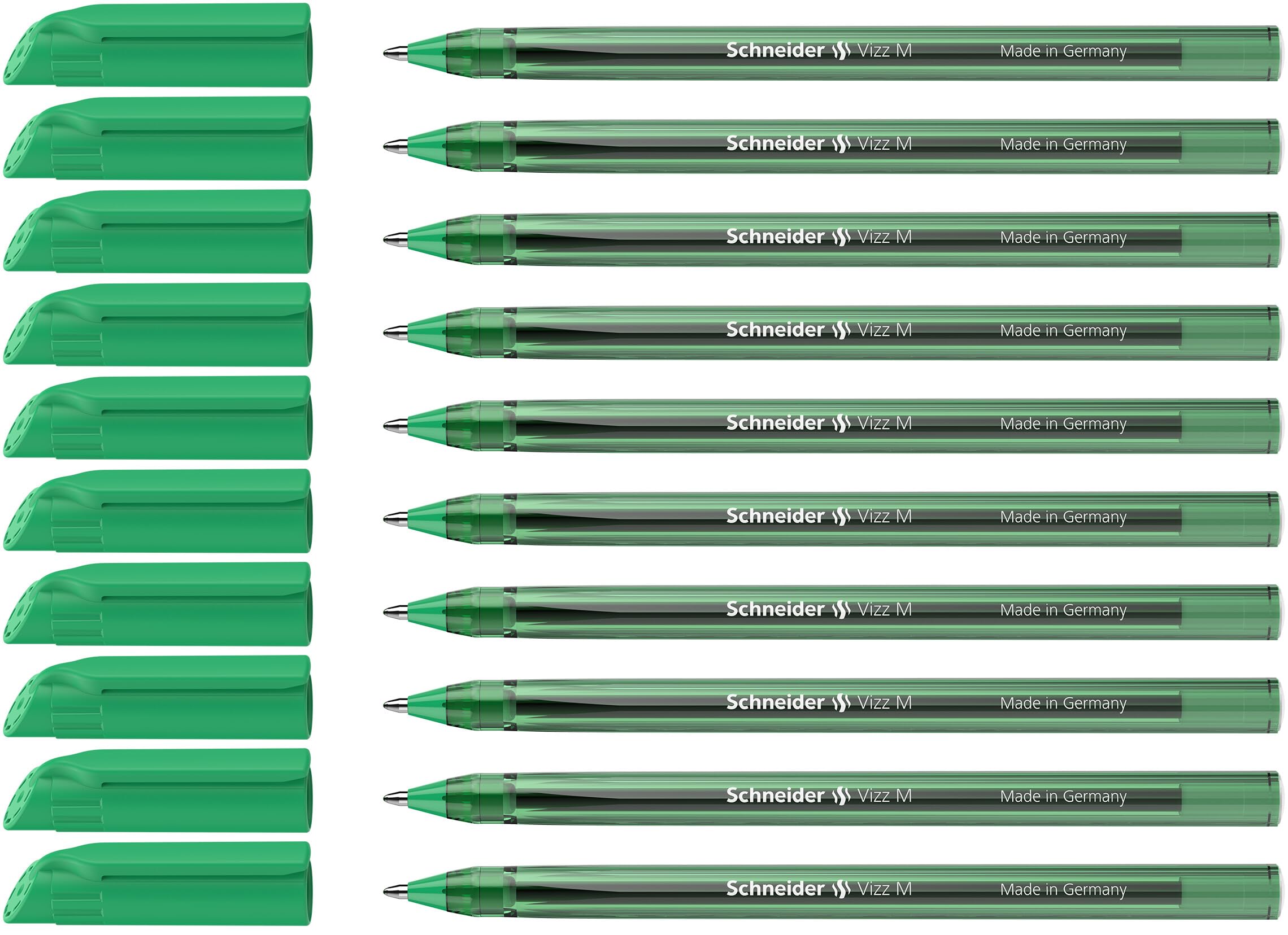 Schneider Vizz 102204 Ballpoint Pen for Easy and Quick Writing - Colour Ink Barrel - Medium Line - Green (Pack of 10)