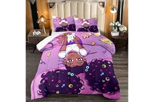 KOSSMJX Pink Black Girl Comforter Sets for Girls, Soft African American Girls Full Size Comforter Sets for Girls Teens, 3Pcs Little Fluffy Afro Gilr Comforter Bedding Set with 2 Pillowcases, Full Size