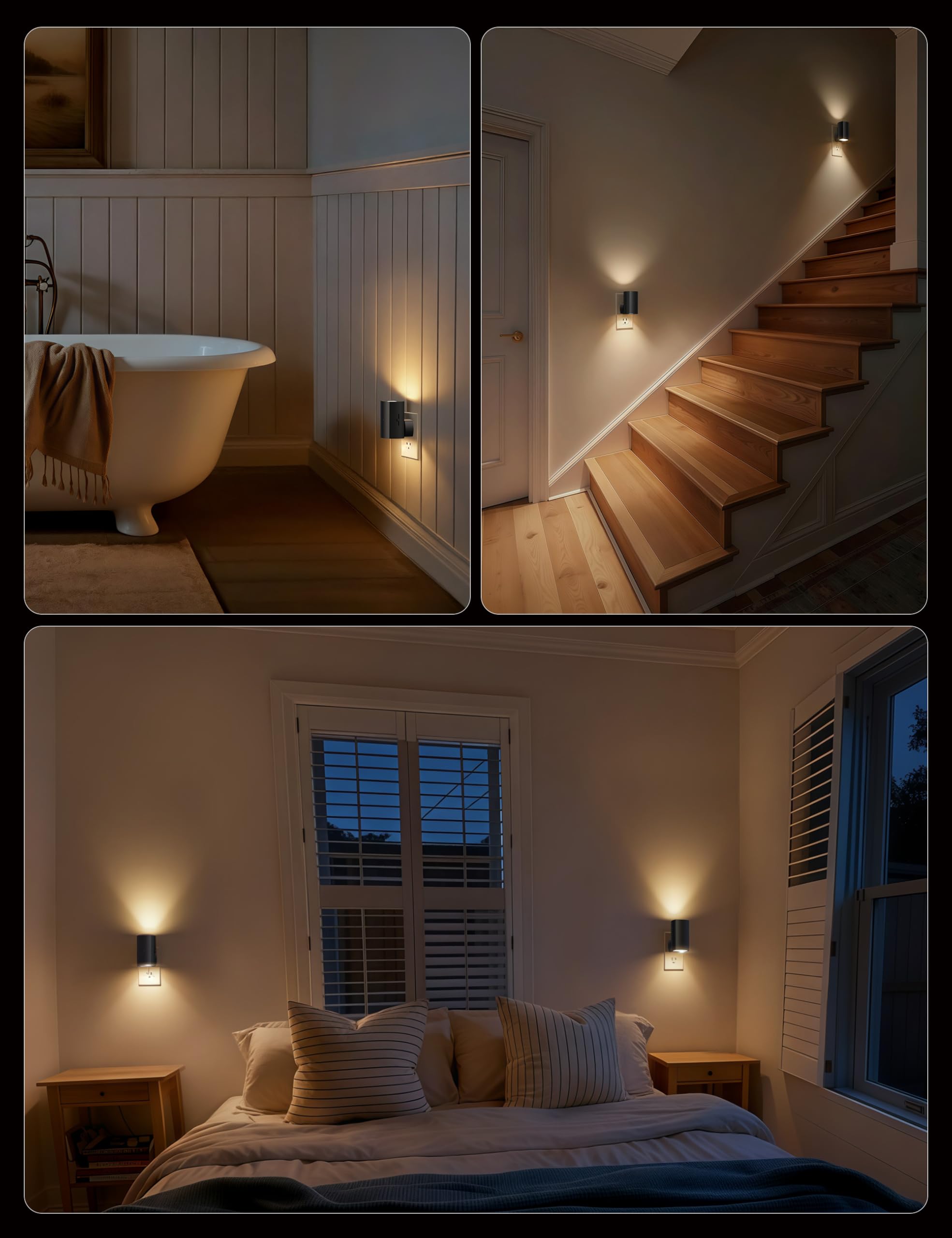 Brightown 2 Pack Night Lights Plug into Wall, Modern Night Light with Rotating Plug, Dusk to Dawn Sensor, 0-100LM Stepless Dimming Aora Night Light for Hallway Bedroom Bathroom, Soft White