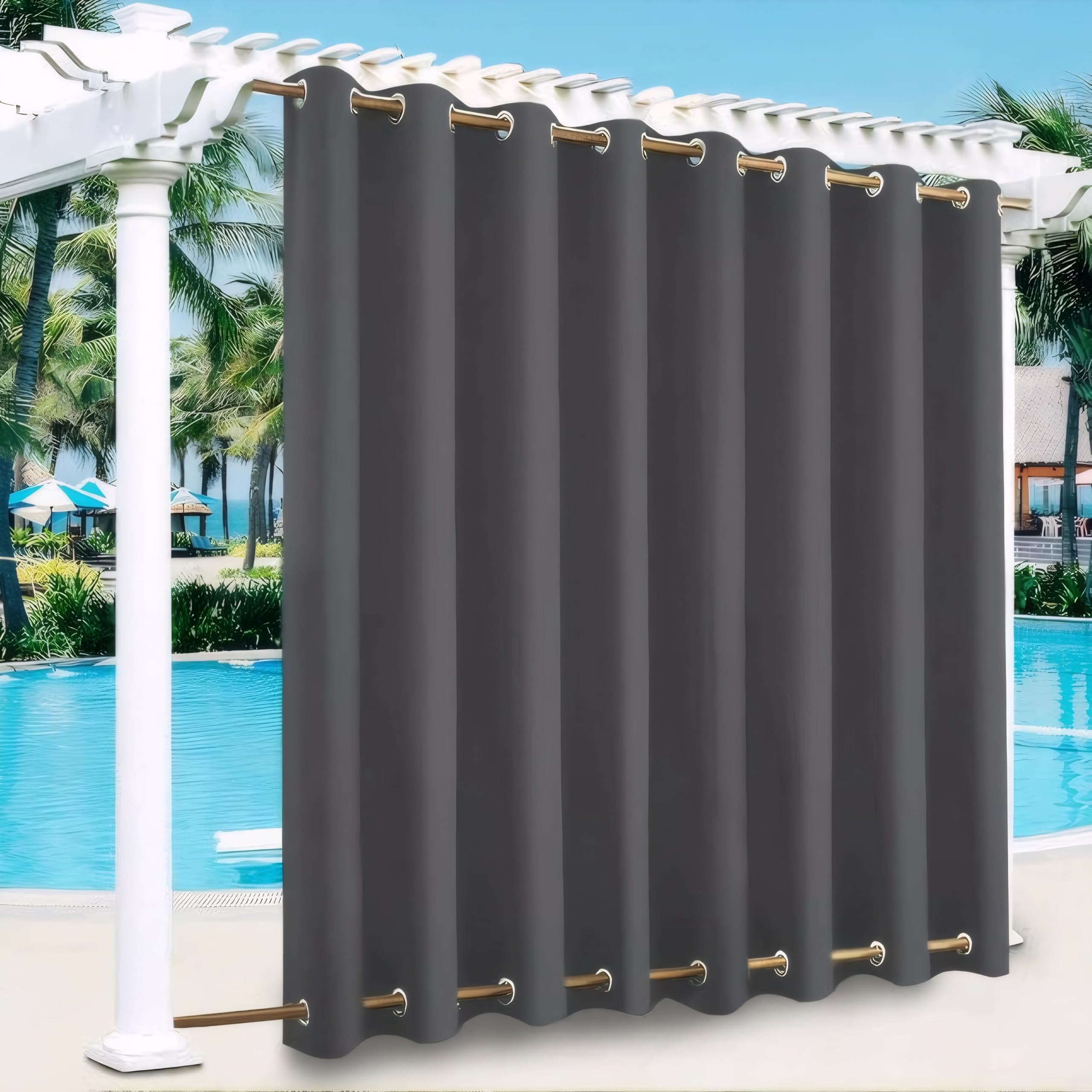 LiveGo Outdoor Curtains for Garden Patio Gazebo Pergola,Waterproof,Windproof,Blackout Thermal Insulated Double Grommet(Top and Bottom) Outdoor Curtains for Garden Patio Door