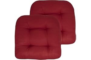 Sweet Home Collection Patio Cushions Outdoor Chair Pads Premium Comfortable Thick Fiber Fill Tufted 19" x 19" Seat Cover, 2 Count (Pack of 1), Red
