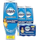 Dawn Dish Soap EZ-Squeeze Dishwashing Liquid + Non-Scratch Sponges for Dishes, Original Scent, Includes 3x22oz Bottles + 2 Sp