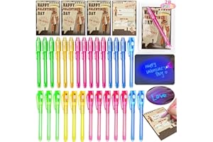 iGeeKid 28 Pack Valentine's Day Cards for Kids Invisible Ink Pen with UV Black Light Valentine Gift School Supplies Secret Spy Pens Magic Disappearing Ink Markers Valentine's Gift Classroom Exchange