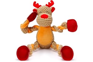 Senneny Christmas Dog Toys, Squeaky Reindeer Plush with Ropes for Tug of War, Durable Interactive Chew Toys for Puppy Small Medium Large Dogs