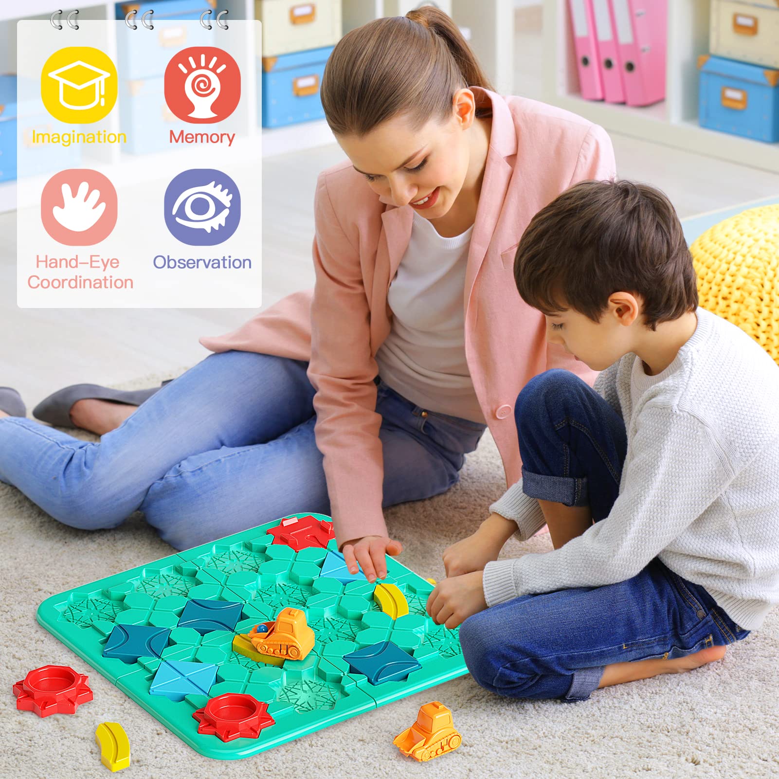 burgkidz Logischer Straßenbauer für Kinder, Logik Puzzle Labyrinth Brettspiele mit Auto Zurückziehen und Murmeln, Gehirn Spiele Kinderspielzeug Geschenk für 4 5 6 7 8 Jahre alte Jungen Mädchen 6