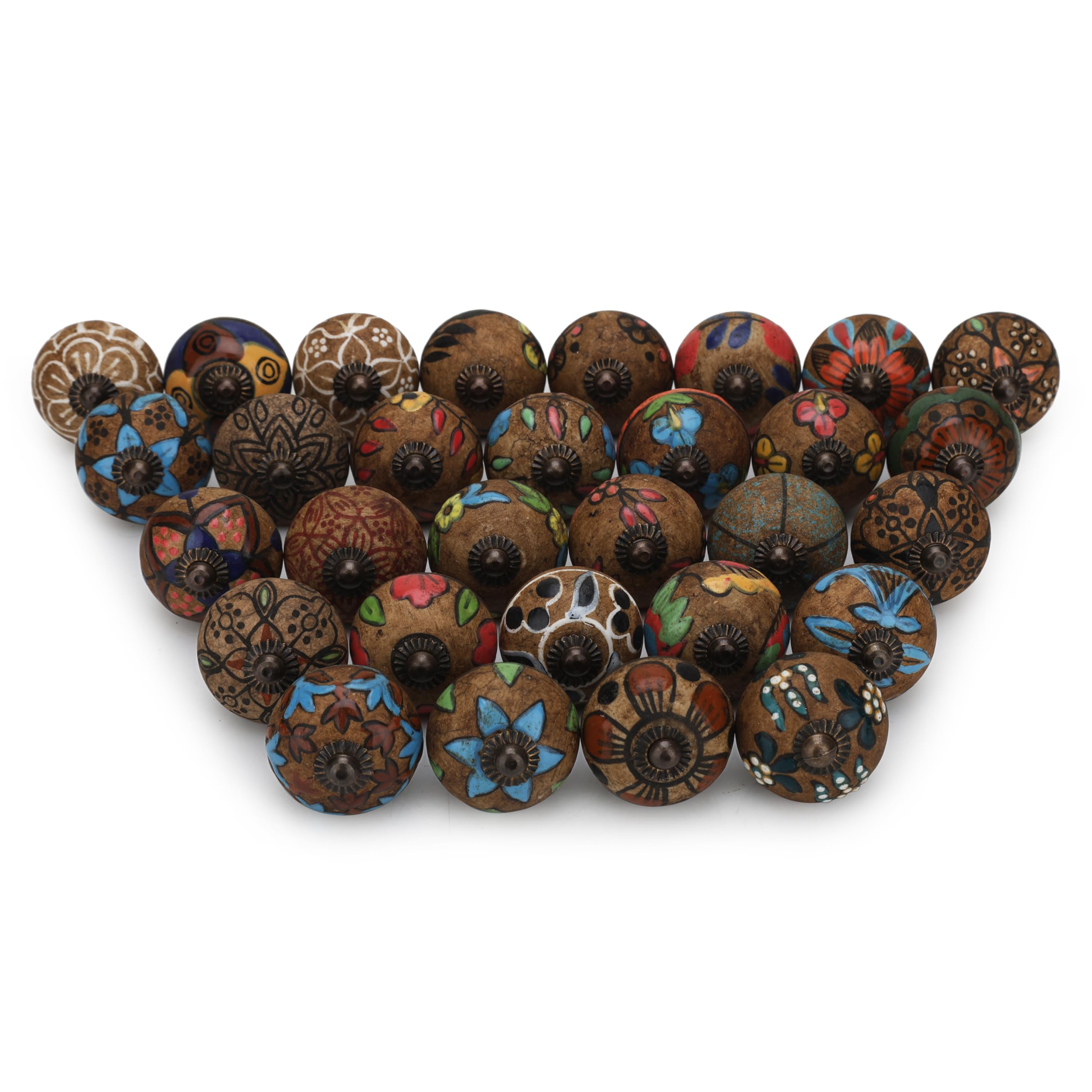 Craft Trade Brown Door Cabinet Knobs for Dresser Drawer Vintage Closet Ceramic Knob Pull Handles Cupboard Wardrobe Knobs for Kitchen Furniture Home Décor - Pack of 30
