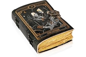 TUZECH Book of Spells Leather Bound Journal Deckle Edge Paper Grimoire Printed Diary Third Eye witchcraft supply and Witch Spell Notebook Antique Vintage Book for Men and Women (The Lovers)