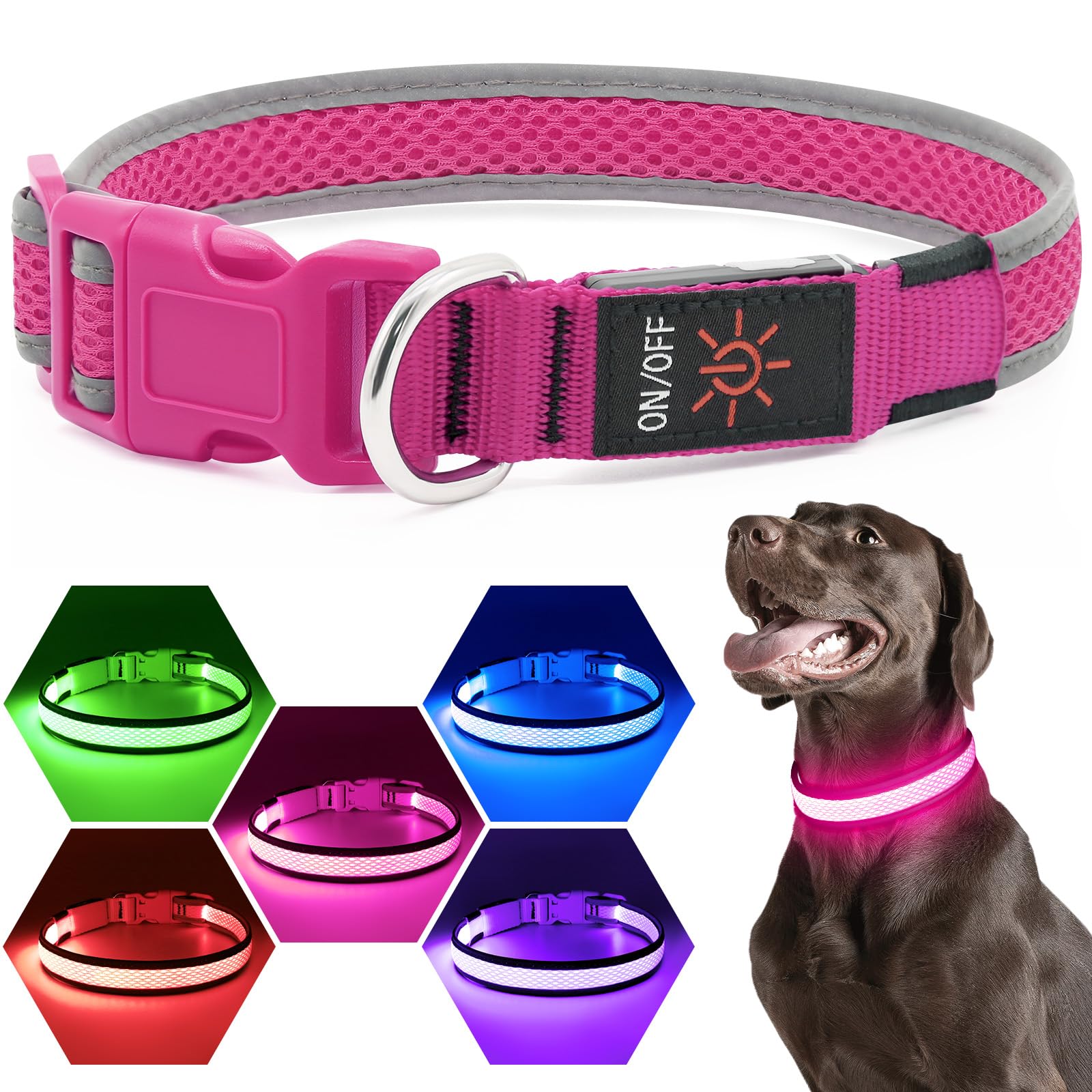 Photo 1 of Flashseen LED Dog Collar, Light Up Dog Collar USB Rechargeable, Brightest Dog Lights for Night Walking, Adjustable Dog Collar Light for Dog Safety(Small, Candy Pink)