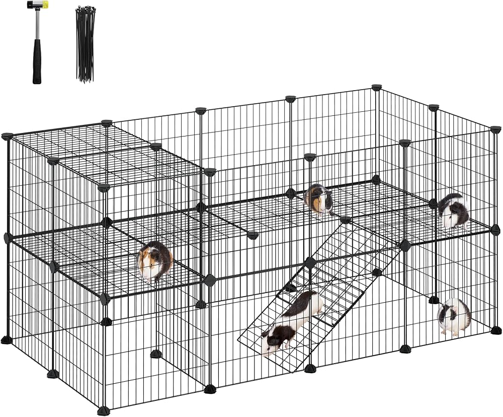 SONGMICS 2-Floor Metal Pet Playpen 36 Panels 123 x 63 x 61 cm Black