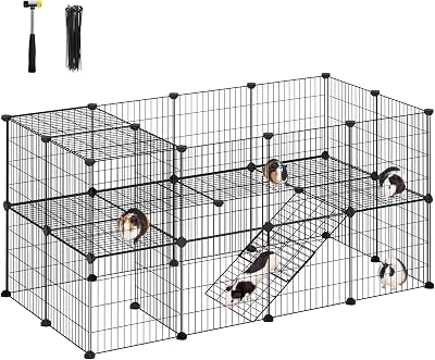 SONGMICS 2-Floor Metal Pet Playpen 36 Panels 123 x 63 x 61 cm Black