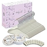 Babyrish Velvet Baby Hangers with 10x Clips and 8X Dividers (30 Pack) | 11” Ultra-Slim Baby Clothes Hangers | Non-Slip Felt | Space-Saving Nursery & Infant Closet Organizer | Beige