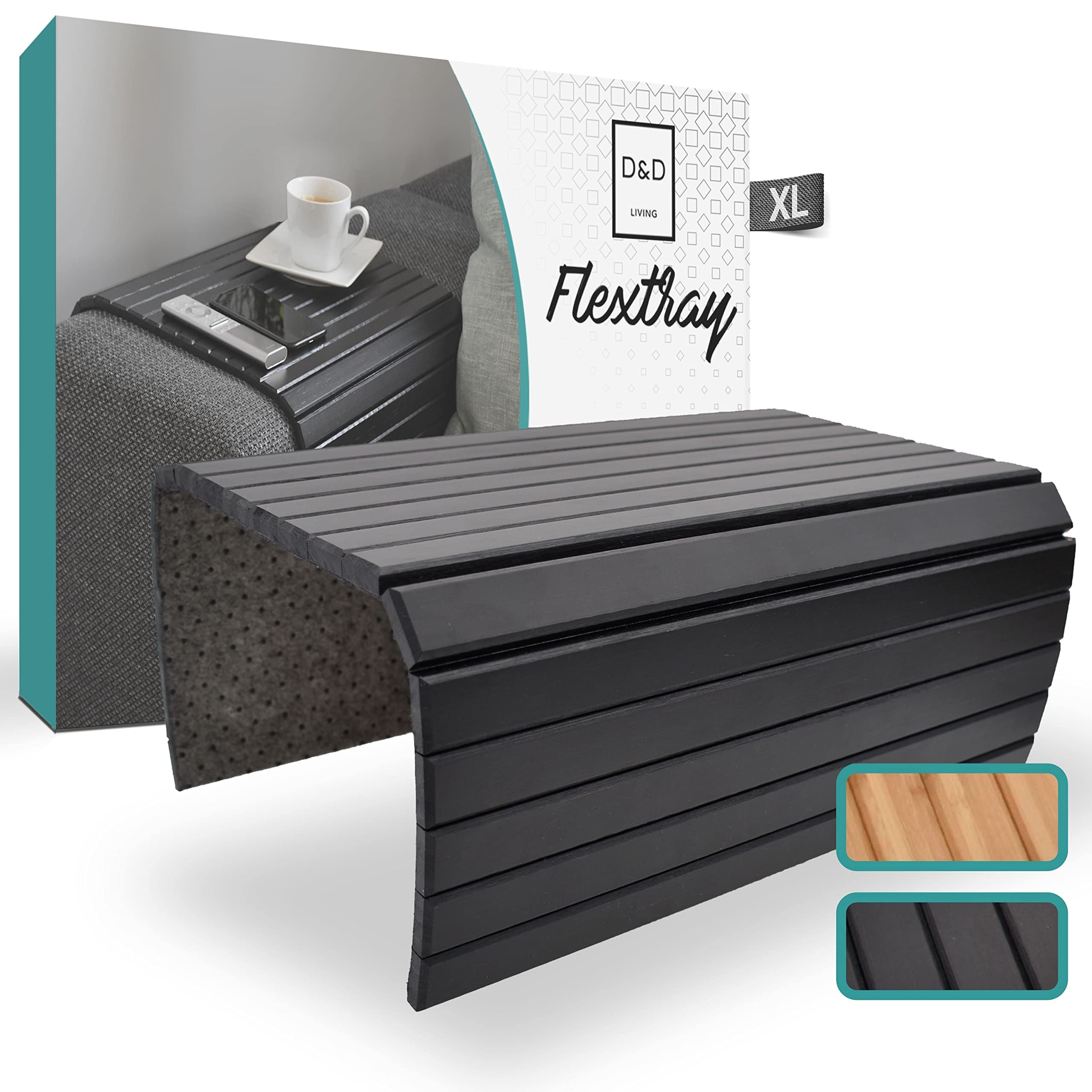 D&D Living Sofa Tray | Flexible Couch Shelf for Armrest made of Natural Wood (50x35 cm, Black)