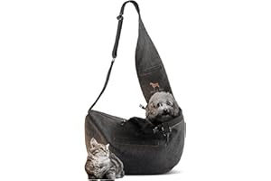 Noah & Paw Dog Sling Carrier for Small Dogs 3-10lb, Dog Sling for Small Dogs and Cats, Dog Carrier with Adjustable Padded Strap, Vegan Denim Lined with Fur, 3X Safety Features, Machine Washable