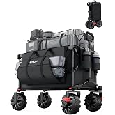 PORTAL Folding Wagon Black, All-Terrain, Beach Camping Garden Grocery | Big Wheels with Brake, Side Pocket &amp; Cup Holder, 200L Capacity, Collapsible Cart, Heavy Duty