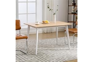 Forevich Dining Table Rectangular Kitchen Dining Room 100% Solid Bamboo Wooden Square Mid Century Table for Small Space 47 inch White