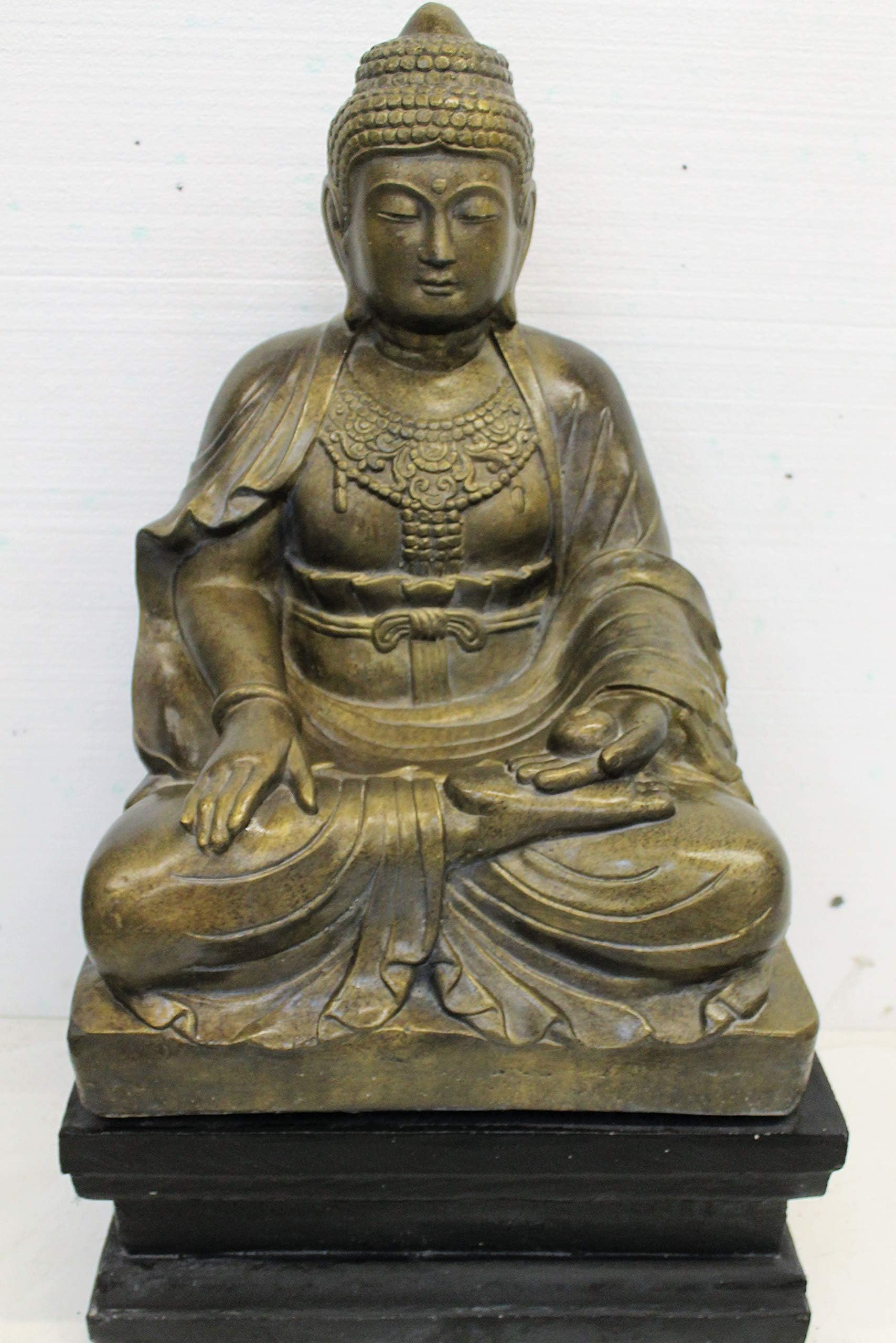 Large stone Lotus Buddha and plinth garden ornament statue
