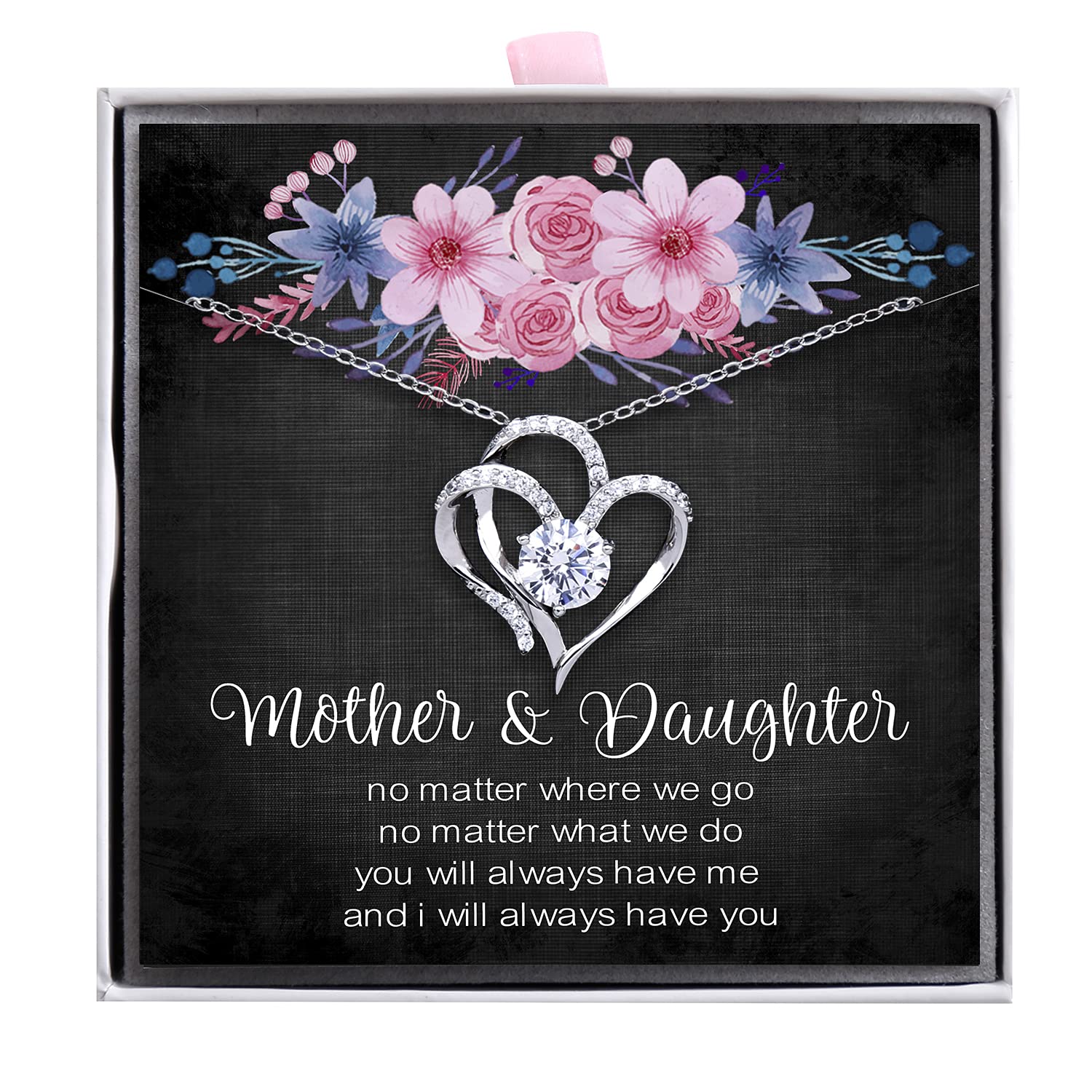 ALoveSoul Sterling Silver Mother Daughter Necklace, Double Heart Rhinestone Gifts for Mum,Mother Daughter Birthday Gift, Christmas Necklaces for Mum or Daugher