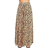Lock and Love Women's Casual Comfy Stylish High Waist Flare Long Maxi Skirt – Available in Print & Solid Options