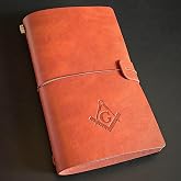 Vintage Masonic Leather Journal &ndash; Handmade A5 Notebook with Freemason Symbol | Refillable Travel Diary with Elastic Band &ndash; Ideal Gift for Freemasons, Men, Writers, and History Lovers (Brown)