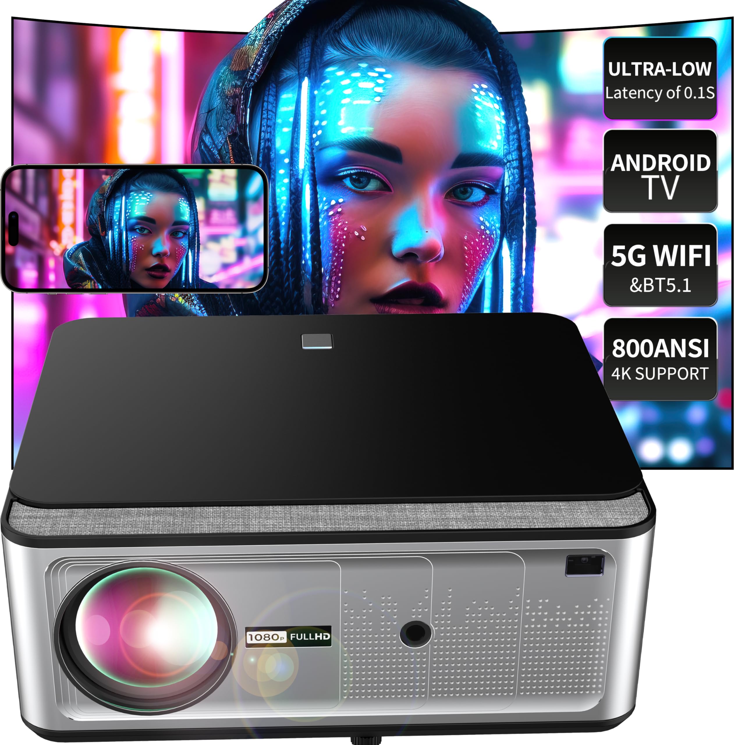 AYPR 4K Projector with WiFi and Bluetooth, Native 1080P, Ultra-low ...