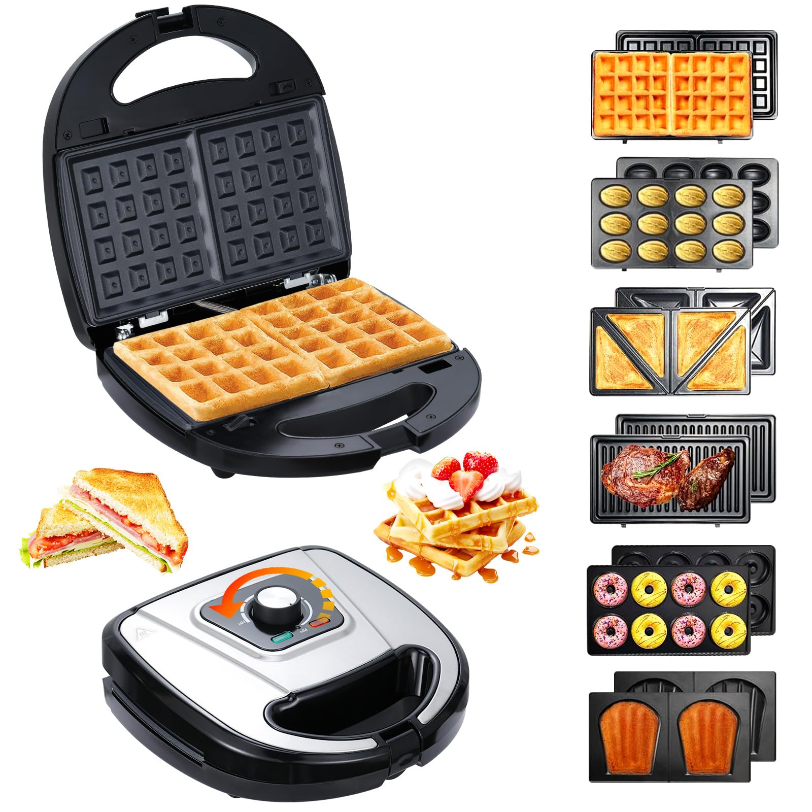 Photo 1 of 6-in-1 Waffle Maker with Removable Plates, Breakfast Sandwich Press Precise 210°F-450°F/100°C-230°C Control, Easy Clean, Meet Various Needs (6-in-1 Waffle Maker)