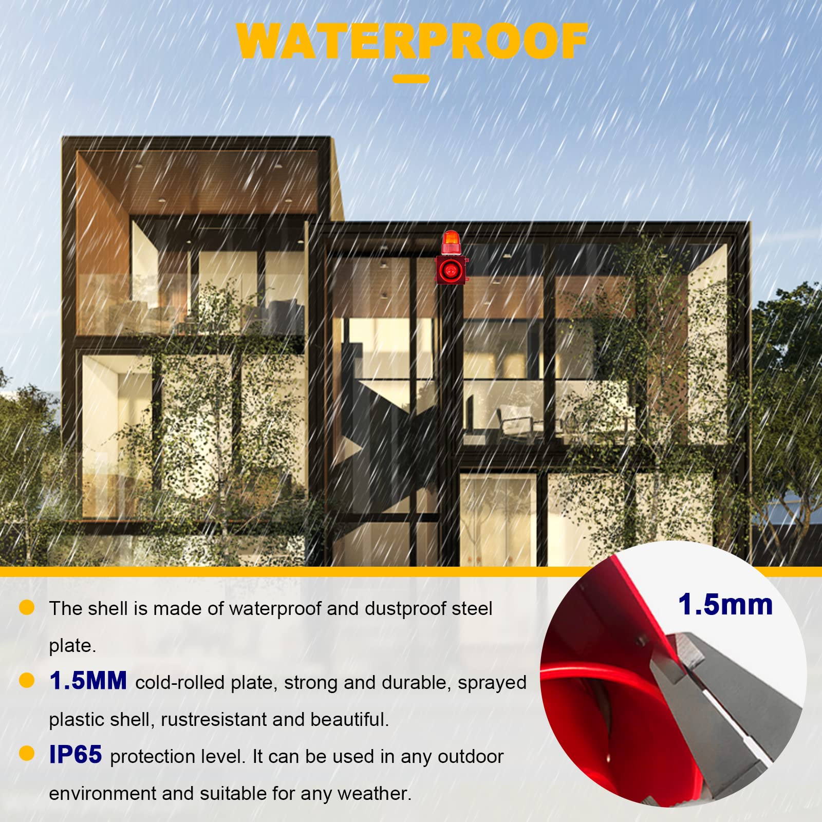 Saladulce 120dB Industrial Siren Alarm IP65 Outdoor Siren with Strobe Light, Sound and Light Alarm for Office, Business, Factory, Intruder, Residence (AC 110V)