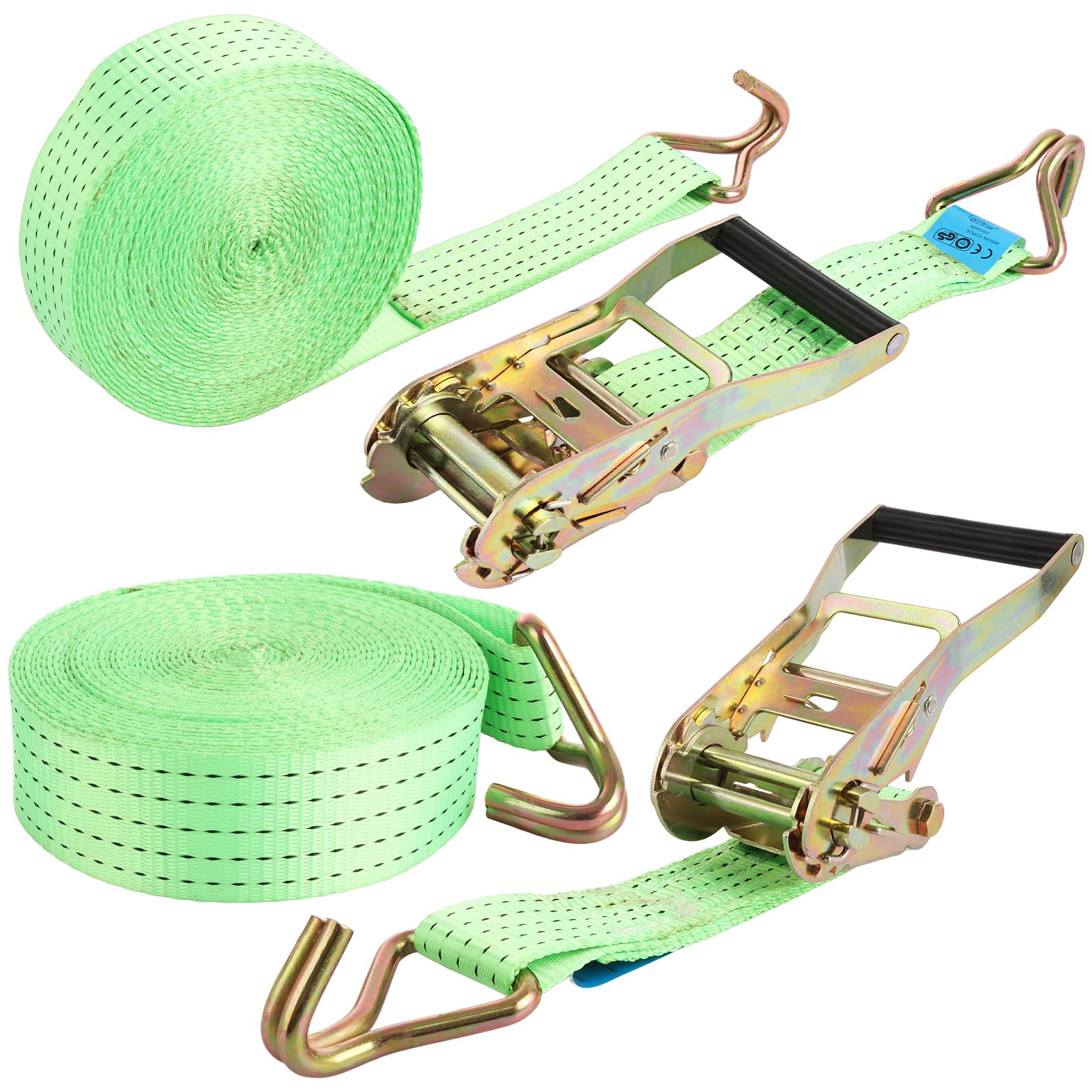 YOUNTHYE 2 Set Ratchet Straps, 5cmx10m Heavy Duty Ratchet Straps 3000kg Break Strength, Adjustable Ratchet Tie Down Straps for Luggage, Trucks, Cars, Motorcycles (Green)