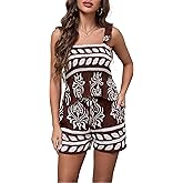 DUKAKII Women's Floral 2 Piece Summer Beach Set Boho Stretchy Straps Square Neck Ruffle Top Shorts with Pocket Set