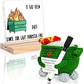 Emotional Support Crochet Dumpster Fire and Desk Sign Decor Set Dumpster Fire Accessories,Thank You Gifts for Men Women friends Appreciation Apology Gifts for Coworker Funny Desk Decor (Green)