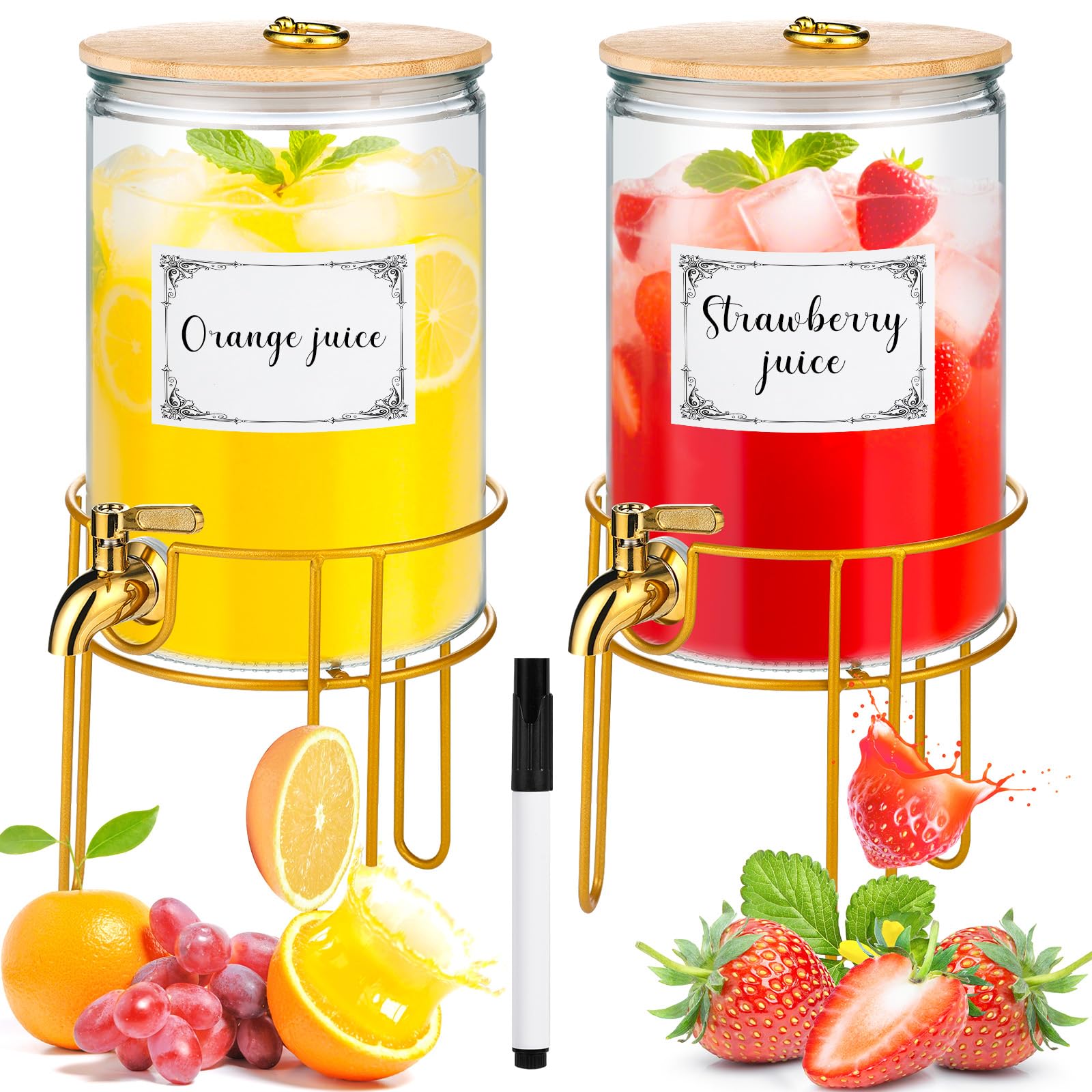 Photo 1 of 1 Gallon Drink Dispenser,2 Pack Glass Beverage Dispenser With Stand,Juice Containers with Lid for Party,Drink Dispensers for Parties With Spigot for Lemonade/Soda/Tea
