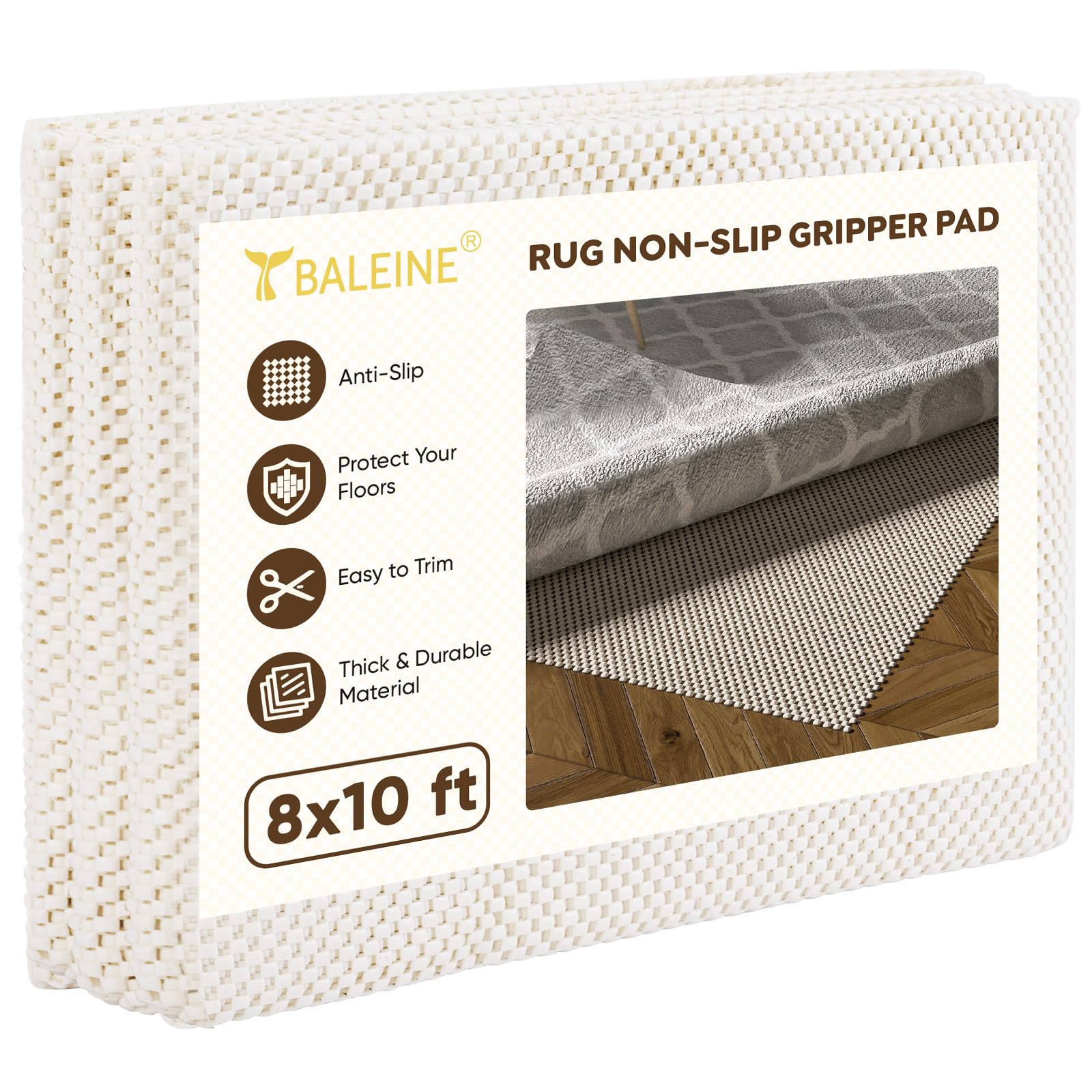 Photo 1 of BALEINE Non Slip Rug Pad Rug Gripper for Hardwood Floors, Extra Thick Non Slip Mat Under Carpet (8'x10')