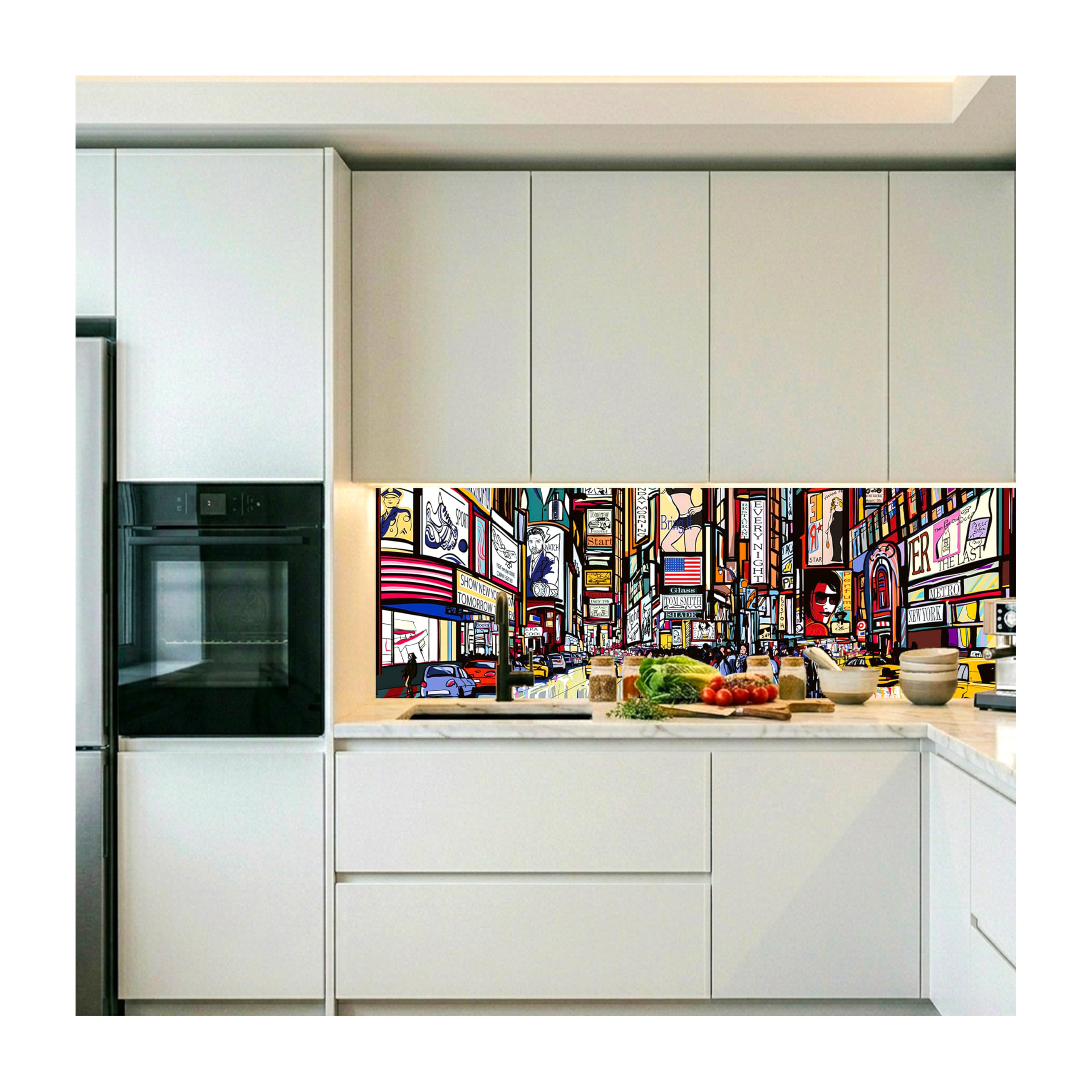 DIMEX LINE Peel and Stick Kitchen Backsplash Sticker Times Square | Waterproof Decorative Wall Foil for Kitchen | Made in EU - 180.01 × 60.00 cm