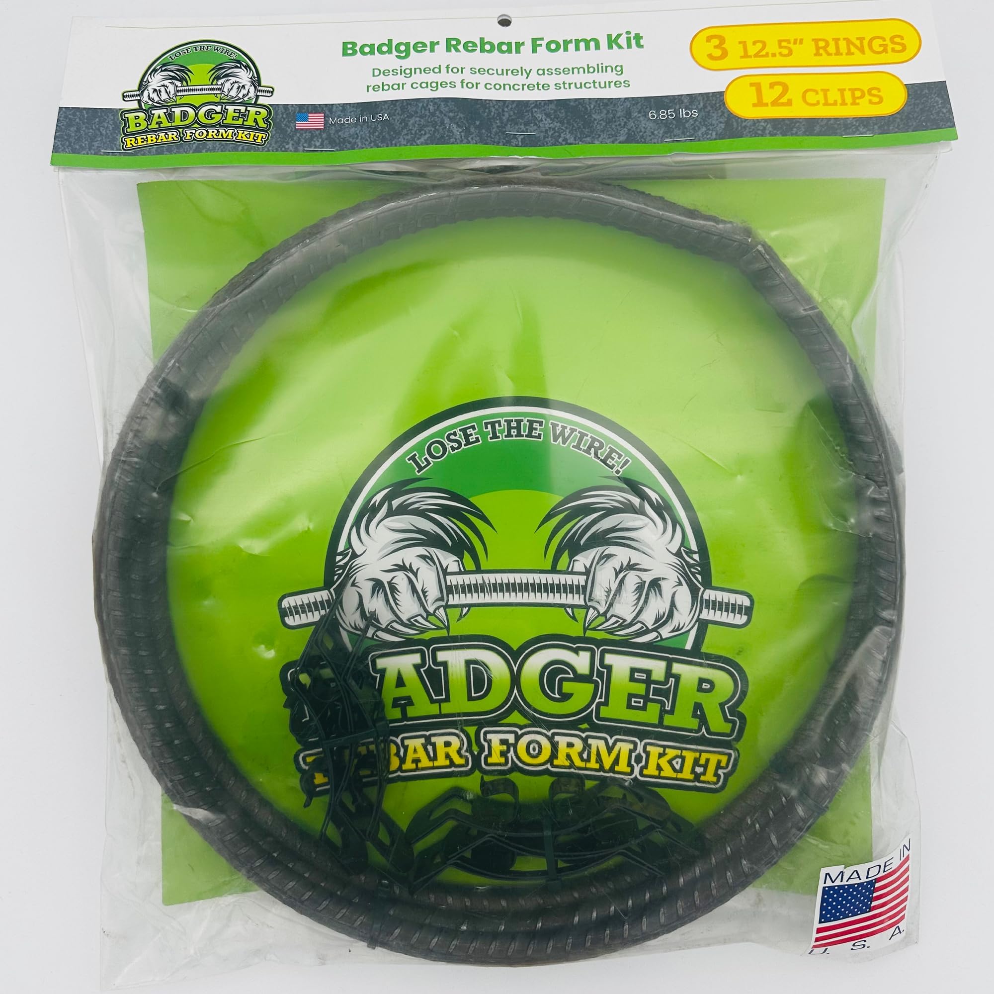 Photo 1 of 12.5-Inch Single Ring Rebar Form Kit – Includes 3 Rings & 12 Badger Grip Clips for Concrete Reinforcement - 2 Pack