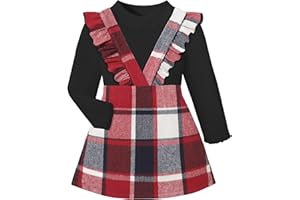 TyeSmo Toddler Girl Clothes 3-7Y Toddler Clothes for Girls Rib Long Sleeve Top Plaid Two Piece Skirt Set Toddler Girl Outfits