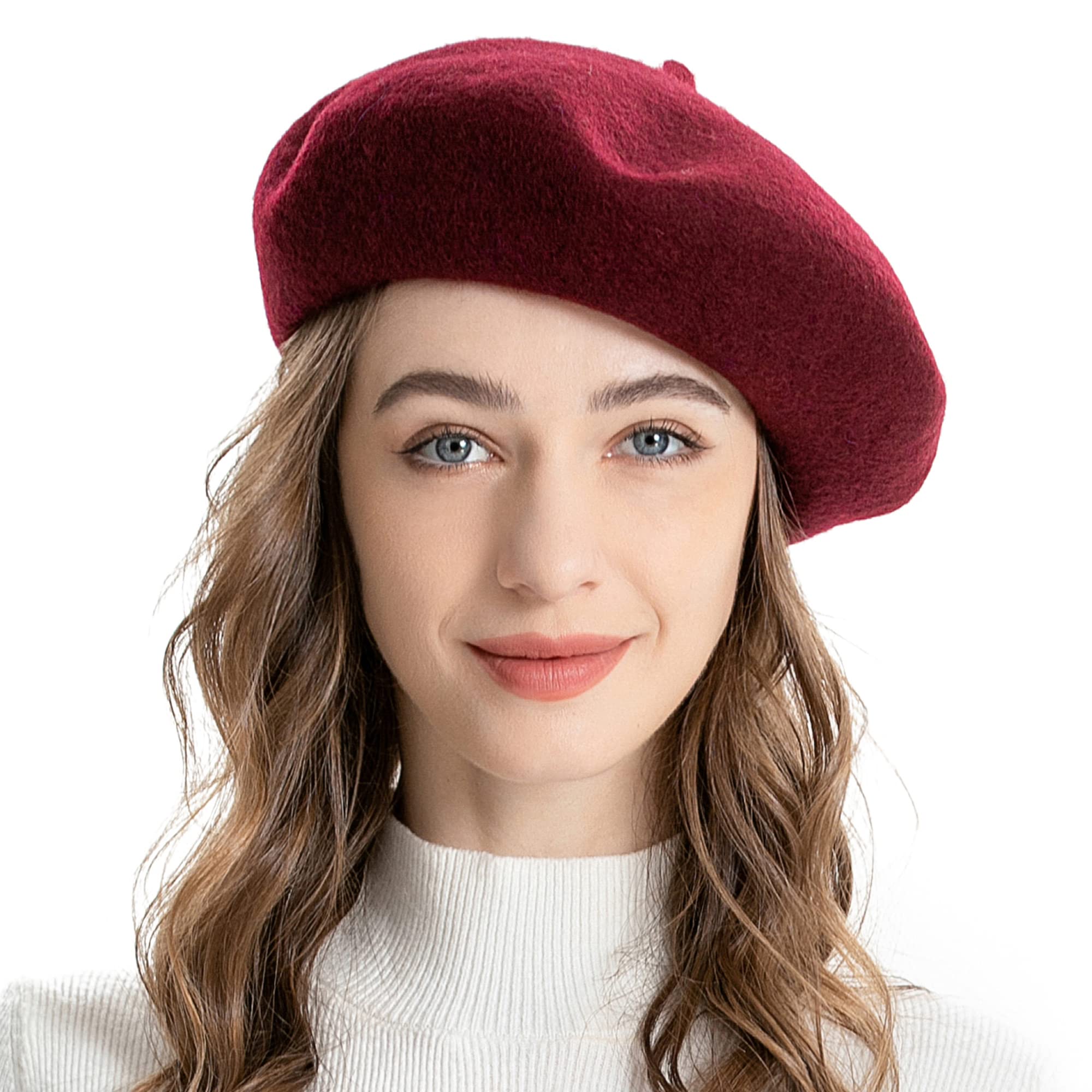 Neiman Marcus Beret Hat Set of 2 Black Burgundy Wool Made in France Vintage Wine 11 1/2 In Wool Felt French Beret | SUN YORKOS main image 4