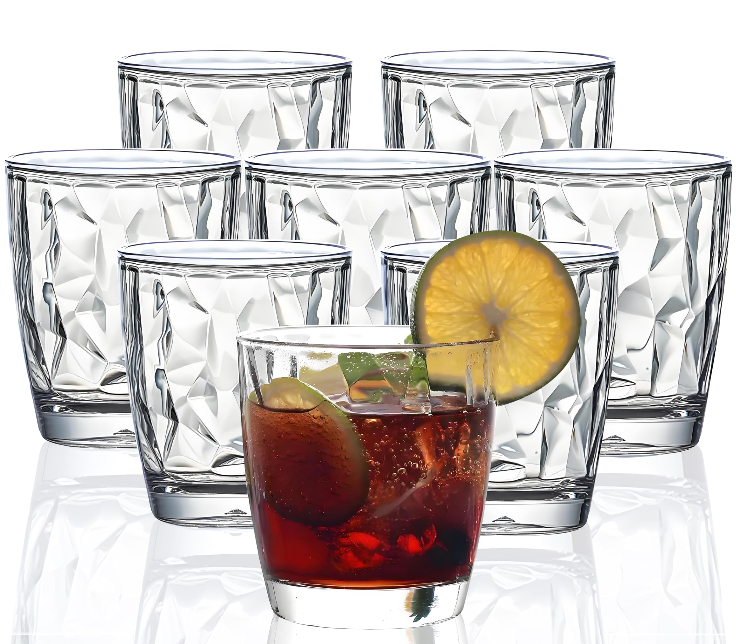 VEILEDGEM [Look Like Glass] 300ml 8-Piece Premium Unbreakable Drinking Glasses Plastic Tumblers Dishwasher Safe BPA Free Small Acrylic Juice Glasses for Kids Plastic Water Glasses (Clear)