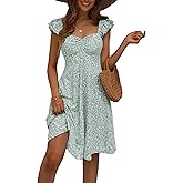 FENSACE Summer Cute Sweetheart Neckline Sundresses Ruffle Sleeve Floral Knee Length Dress