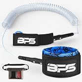 BPS &lsquo;Storm&rsquo; Premium 7.2mm Surfing Coiled Leash - Fits on Ankle - Quick Release Tab - for Longboard Surfboard Stand-up Paddleboard