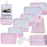 Foxy Traveler 9 Set Packing Cubes - Suitcase Organizer, Cute Packing Cubes, Travel Bags Organizer for Luggage with Hanging Toiletry and Shoe Bag, Travel Essentials for Women, Men and Kids -Pink