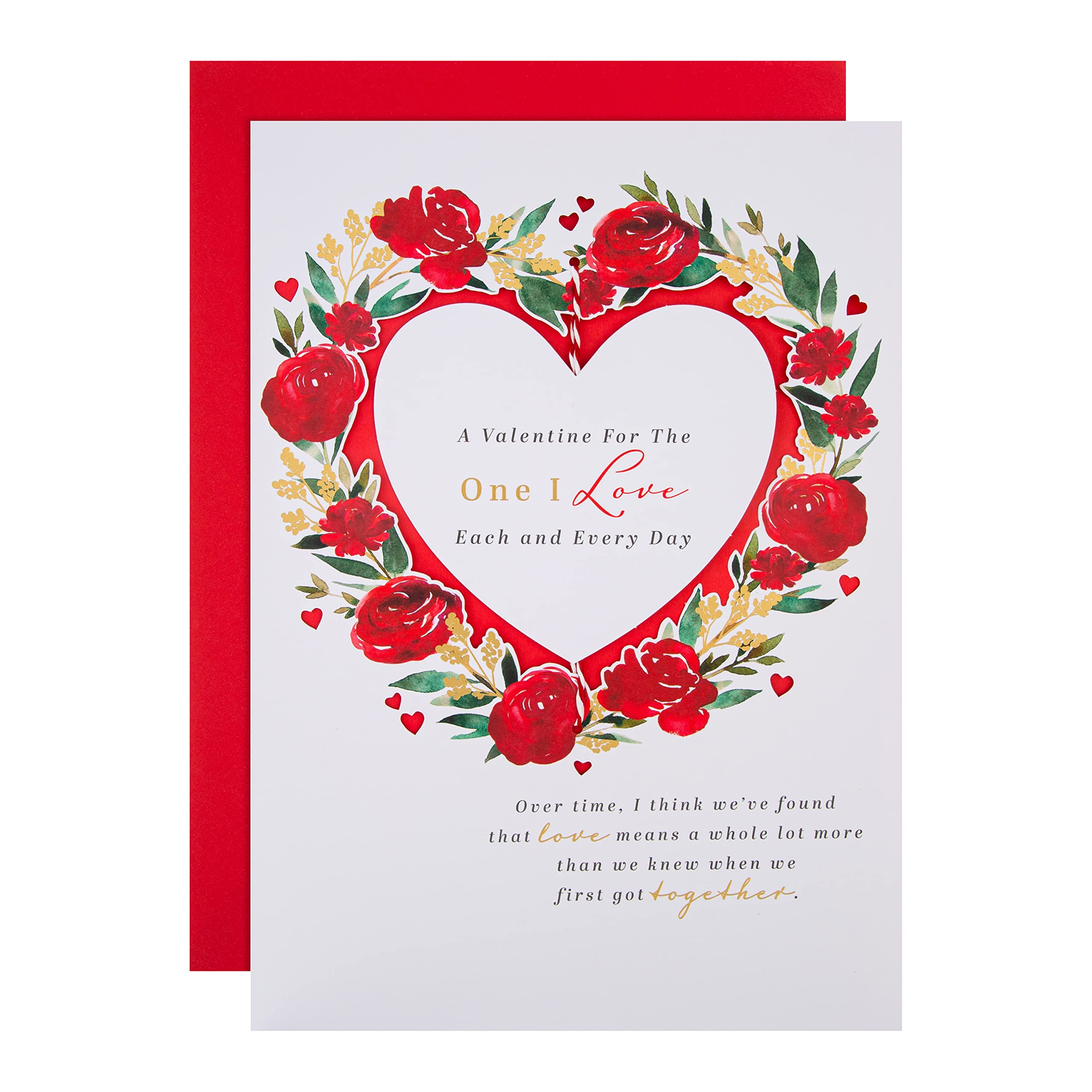 Hallmark One I Love Valentines Day Card, Classic Roses and Heartfelt Verse Design, Red, Gold