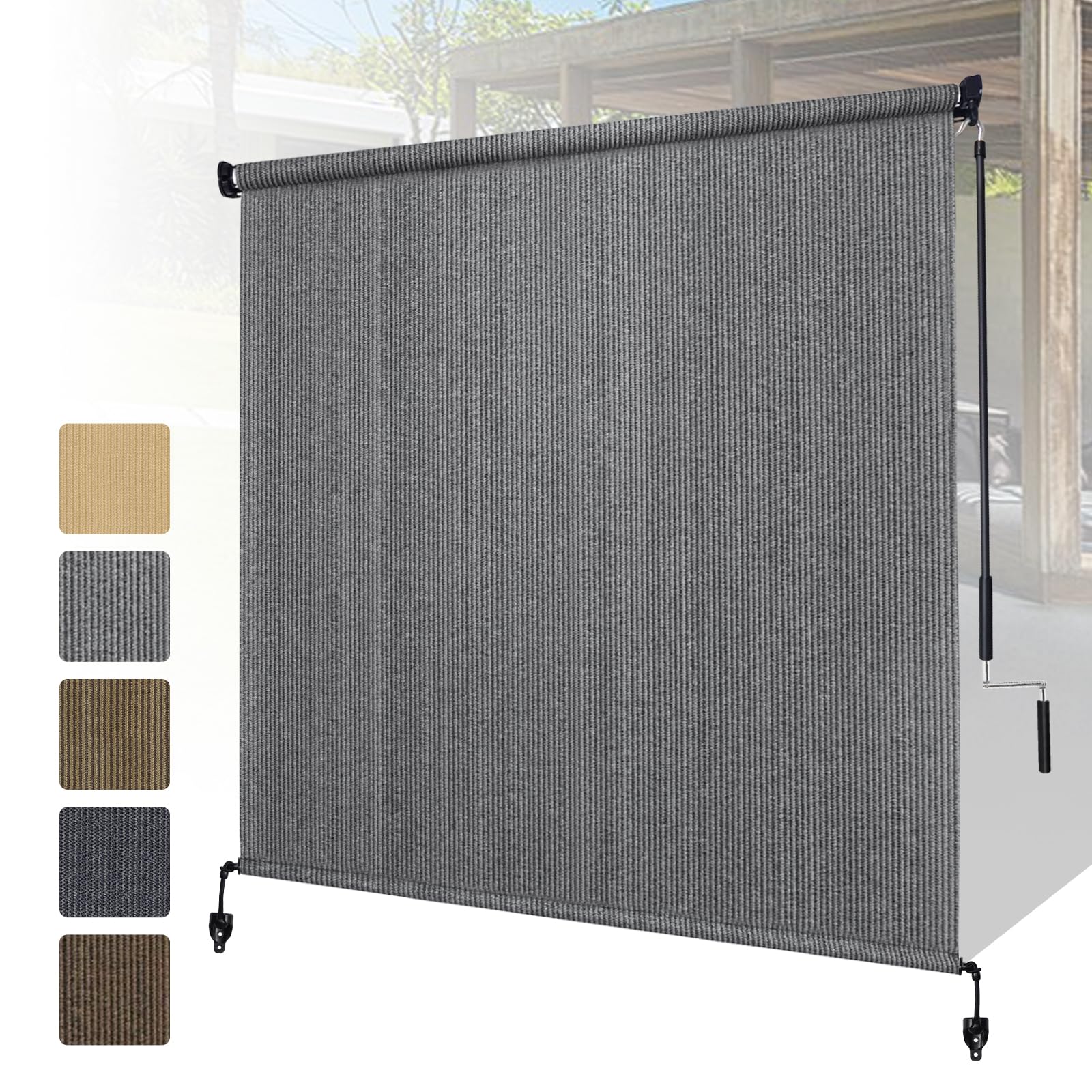 Shade&Beyond Patio Shades Roll Up Outdoor 12' W x 8' H, Cordless Roller Shade Blinds with 90% UV Protection, Exterior Sunshade Cloth Roll for Pergola Porch Gazebo Balcony, Gray